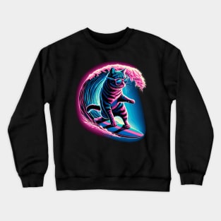 Funny Cat Surfing Gifts Funny Cat Surfer Crewneck Sweatshirt